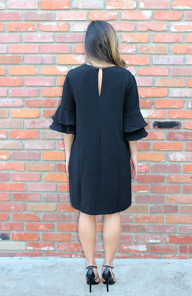 Ruffle Sleeve Shift Dress In Black
