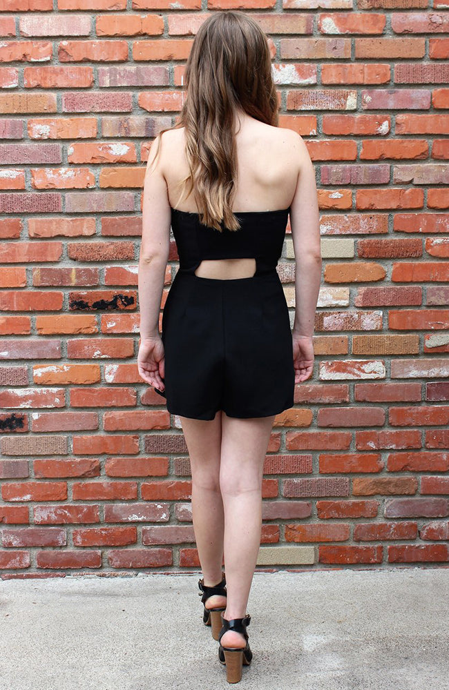 Black Strapless Romper With Cutout Design