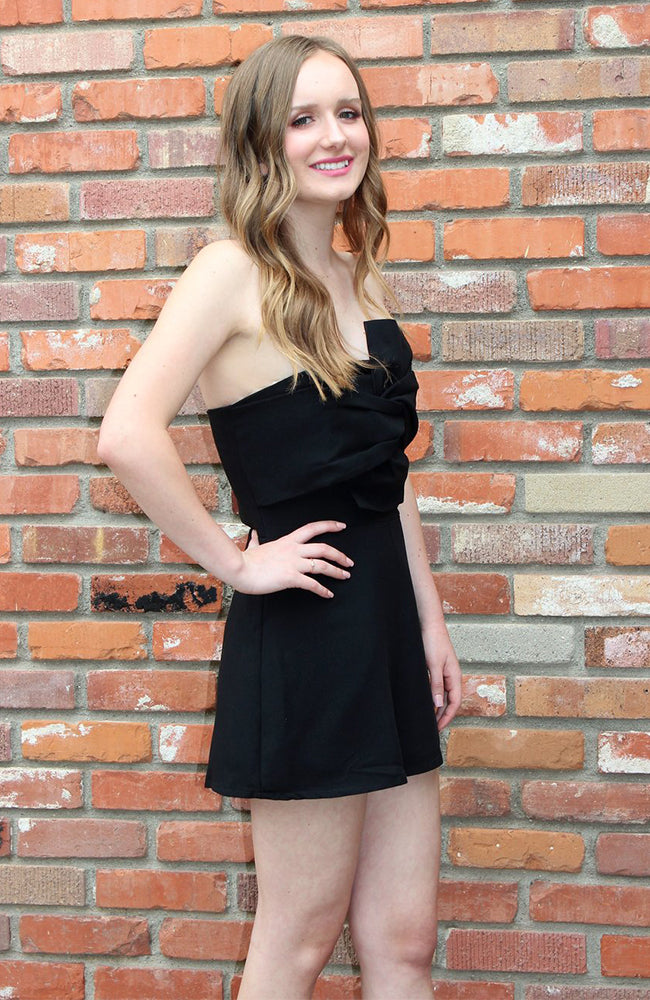 Black Strapless Romper With Cutout Design