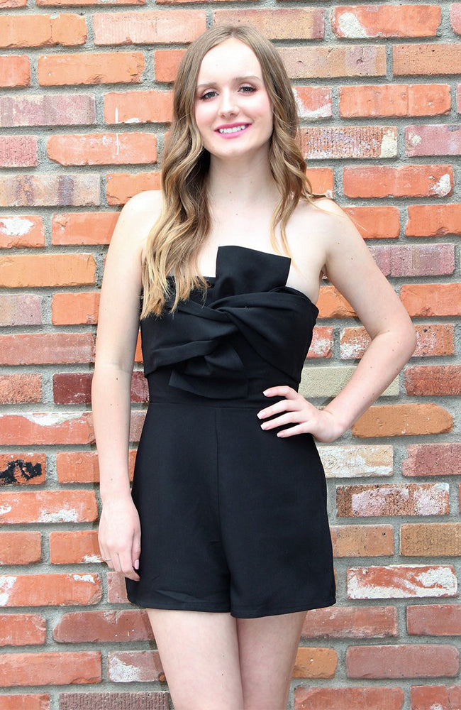 Black Strapless Romper With Cutout Design
