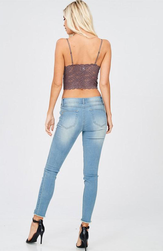 Floral Scalloped Lace Bralette In Smoke