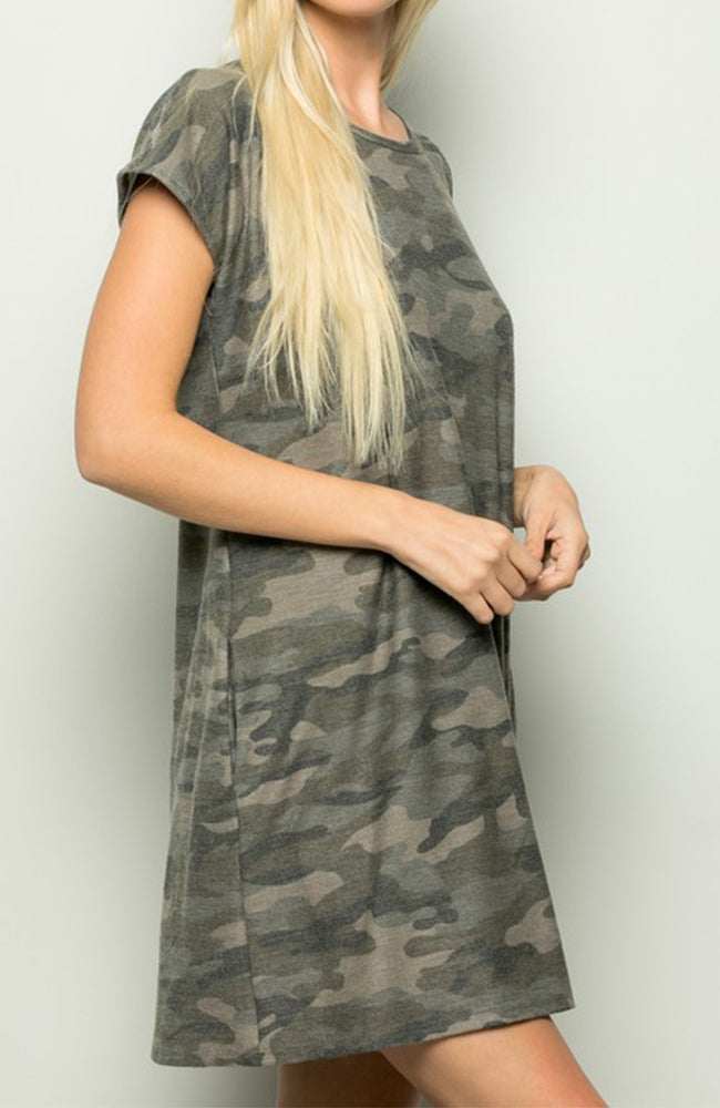 Camo T-Shirt Dress With Pockets