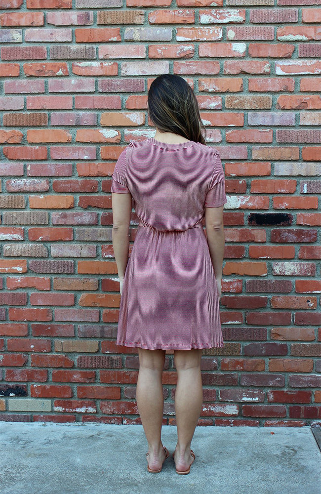 Red and White Stripe Knit Dress With Knot Detail