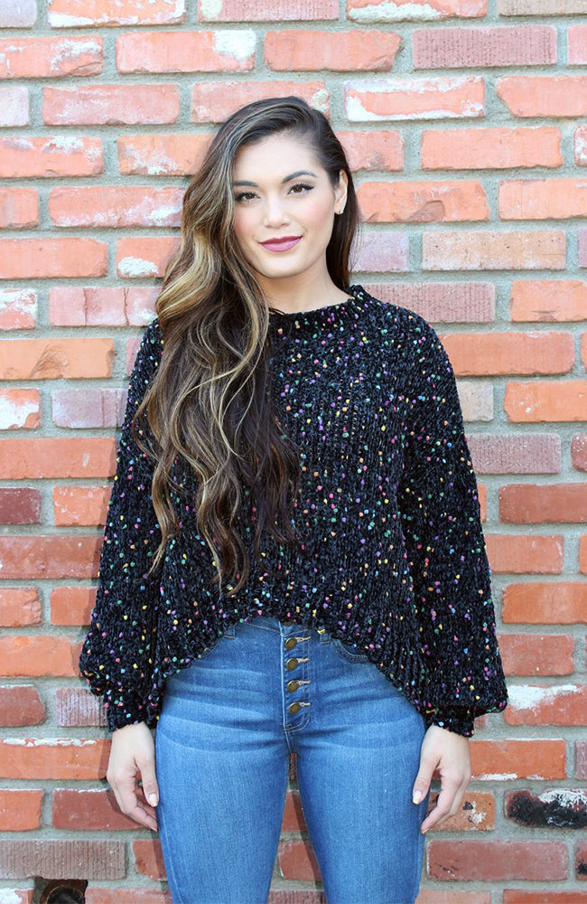 Sprinkles Funfetti Sweater In Black Chenille