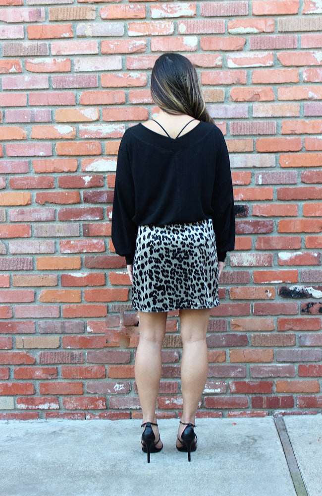 Grey And Black Leopard Print Mini Skirt
