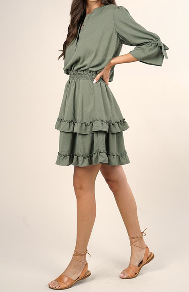 Falling For You Mini Ruffle Dress in Olive Legacy Clothing Boutique Falling For You Mini Ruffle Dress in Olive Legacy Clothing Boutique