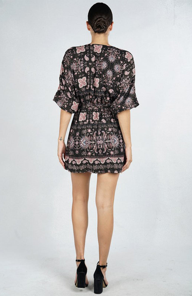 Love Stitch Moroccan Print Faux Wrap Mini Dress Back