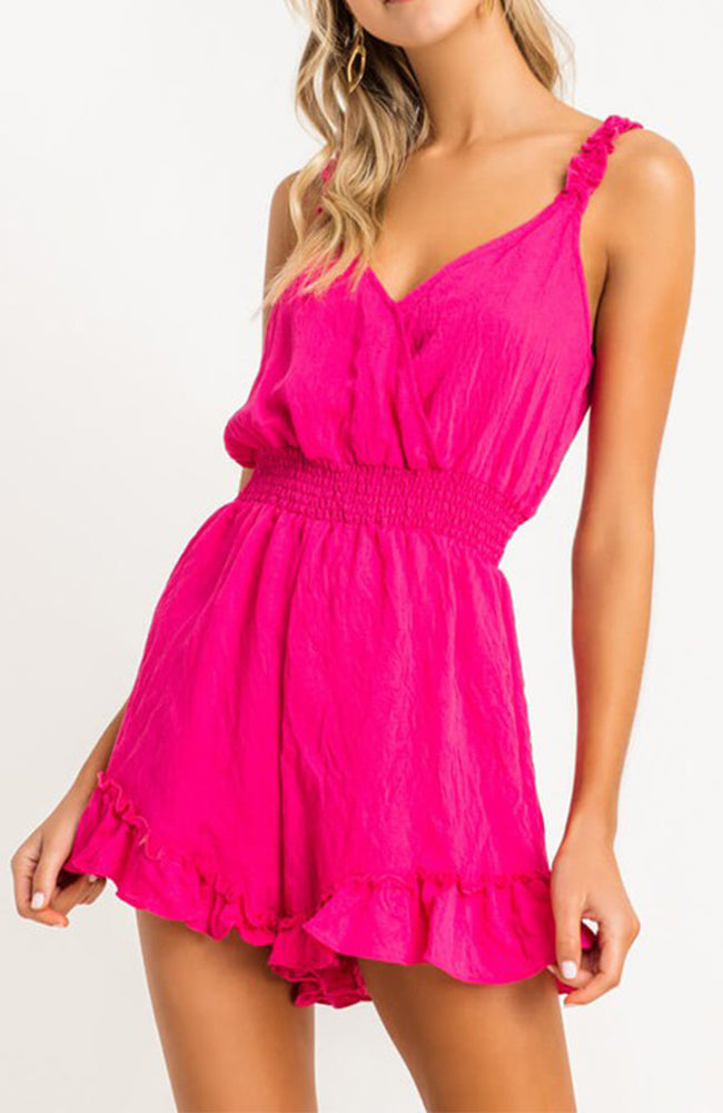 Hot Pink Ruffle Romper By Lush