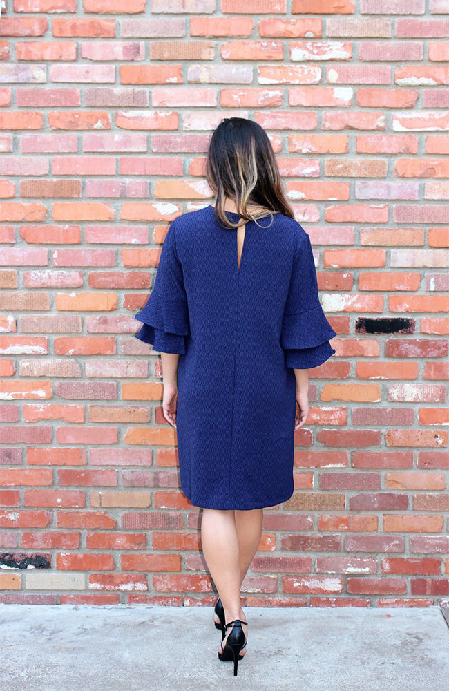 Ruffle Sleeve Shift Dress In Navy
