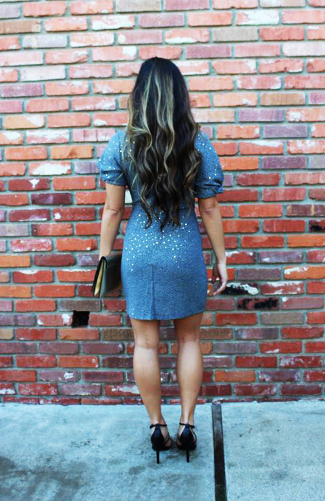 Silver Bodycon Cocktail Dress With Gold Sequins