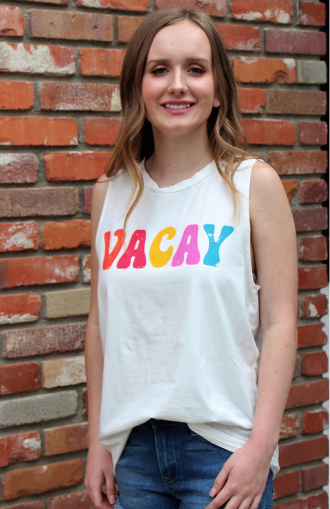 Vacay Tank In White