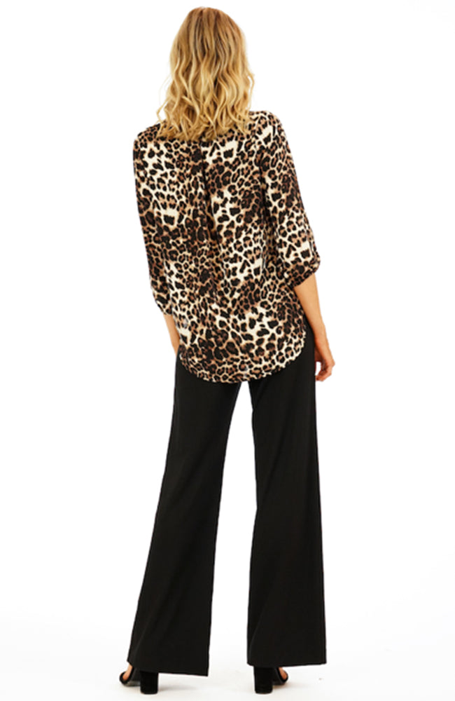 Leopard Cheetah Surplice Hi Low Blouse By Veronica M