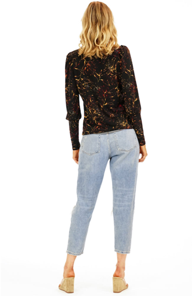 Veronica M Black Floral Print Crew Neck Puff Sleeve Blouse