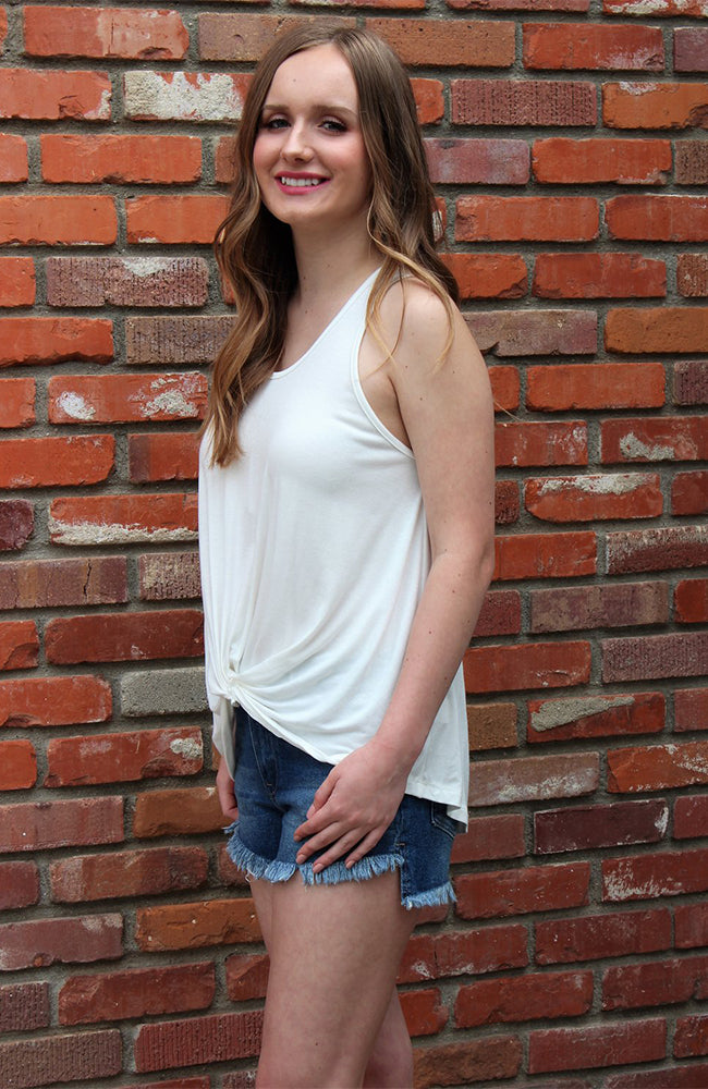 Knotted  Racer-back Tank Top in Ivory