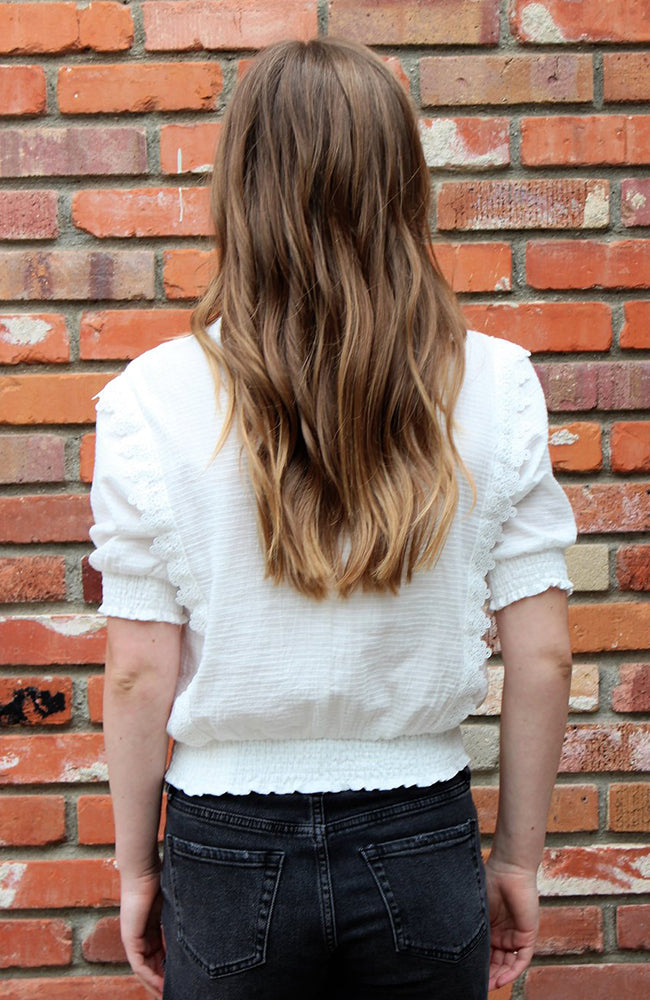 White Lace Puff Sleeve Crop Top