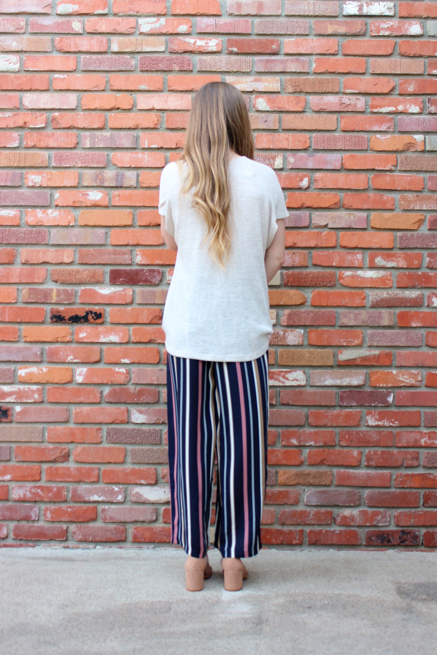 Business Or Pleasure Vertical Stripe Wide Leg Trouser in Mauve and Navy by Lush