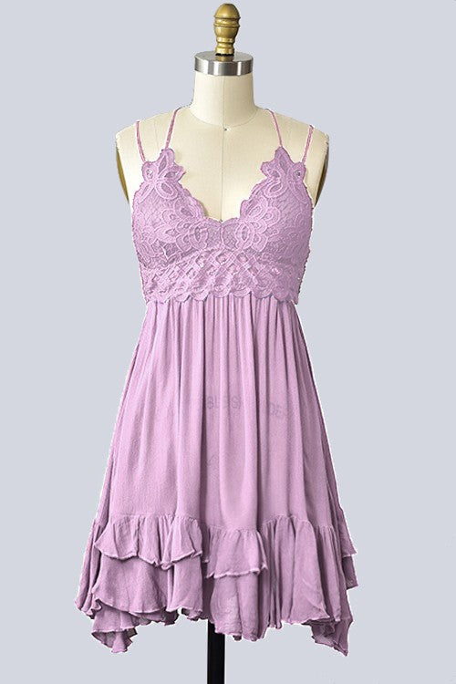 Crochet Bralette Slip Dress in Lavender