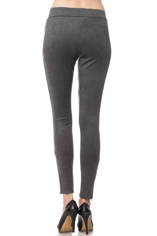 Suede Legging in Grey With Ankle Zip