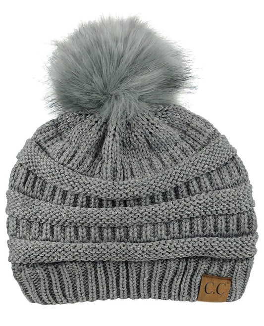 Grey Is Great CC Beanie with Faux Fur Pom Pom