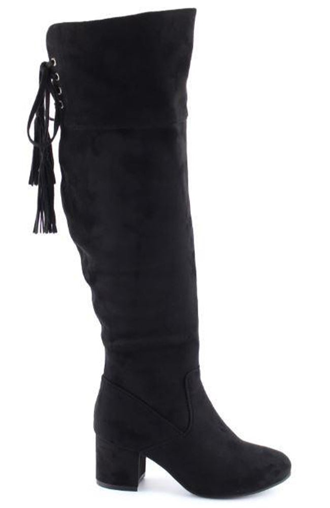 Black Over The Knee Faux Suede Lace Up Boots