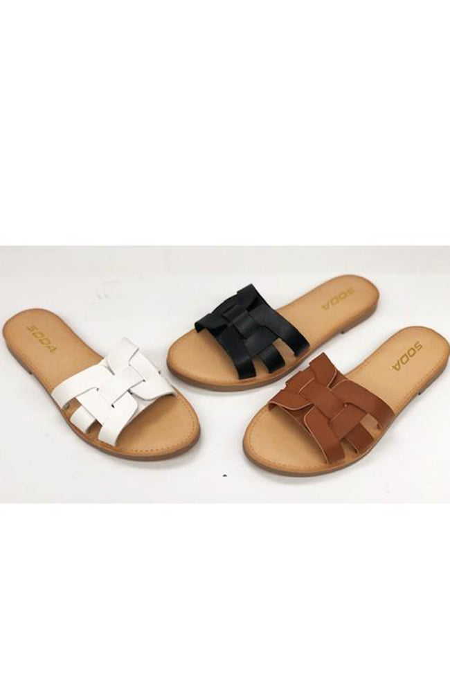 Woven Slide Sandals In Tan