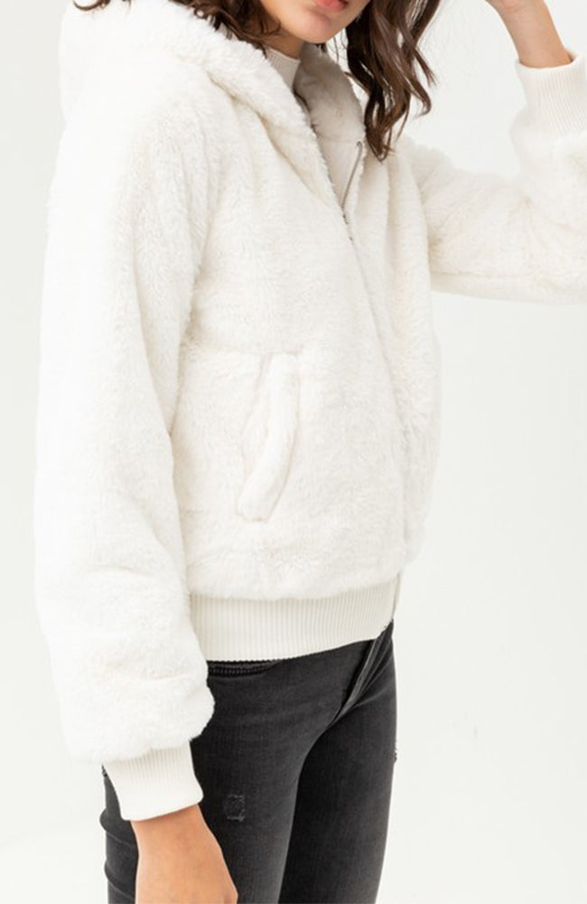 Some Bunny Loves You Faux Fur Hoodie In Ivory