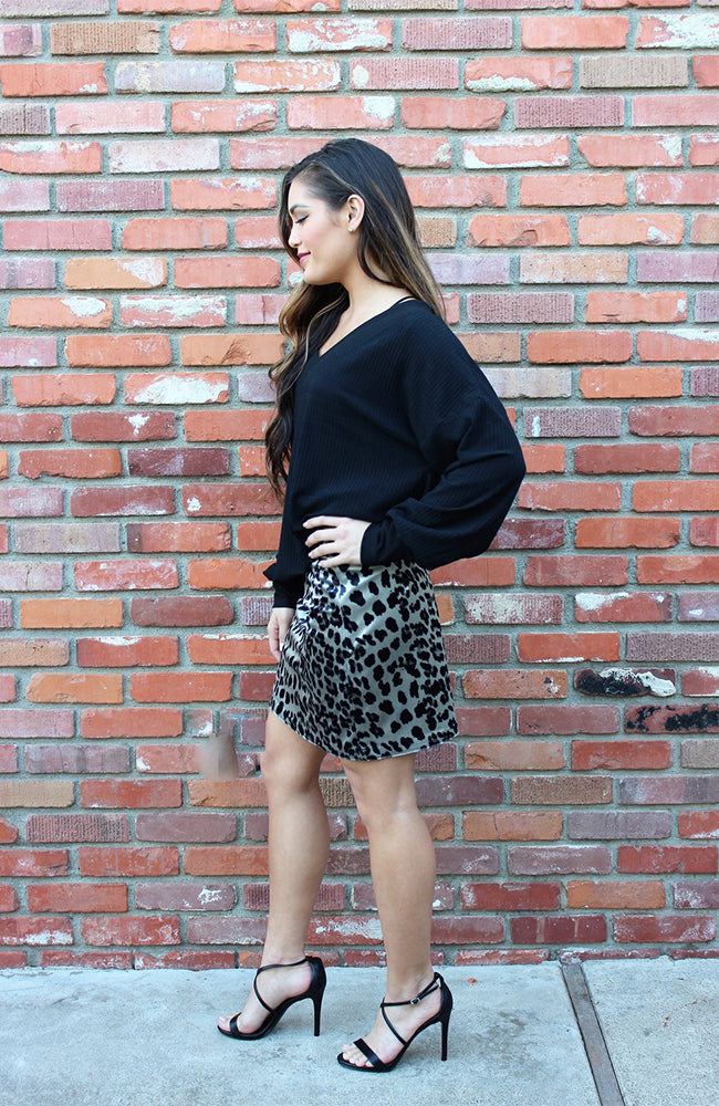 Grey And Black Leopard Print Mini Skirt