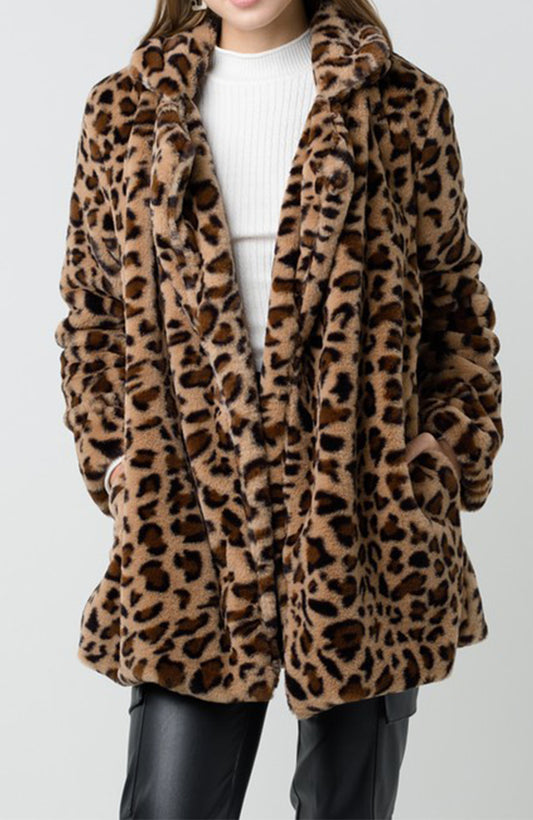 Leopard Print Faux Fur Coat