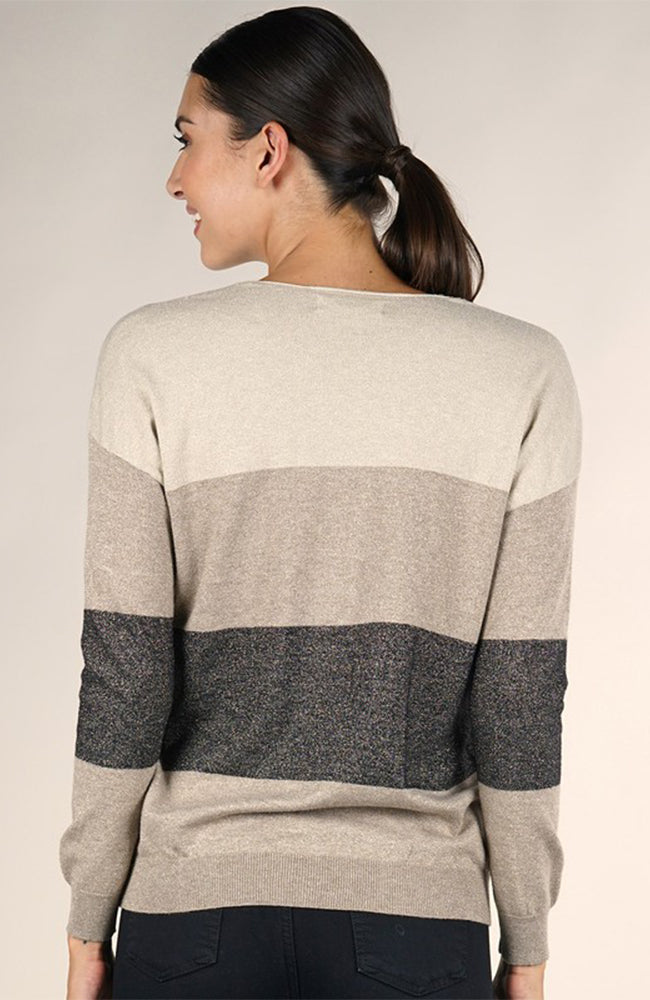 Love Stitch Color Block Metallic V Neck Sweater Back
