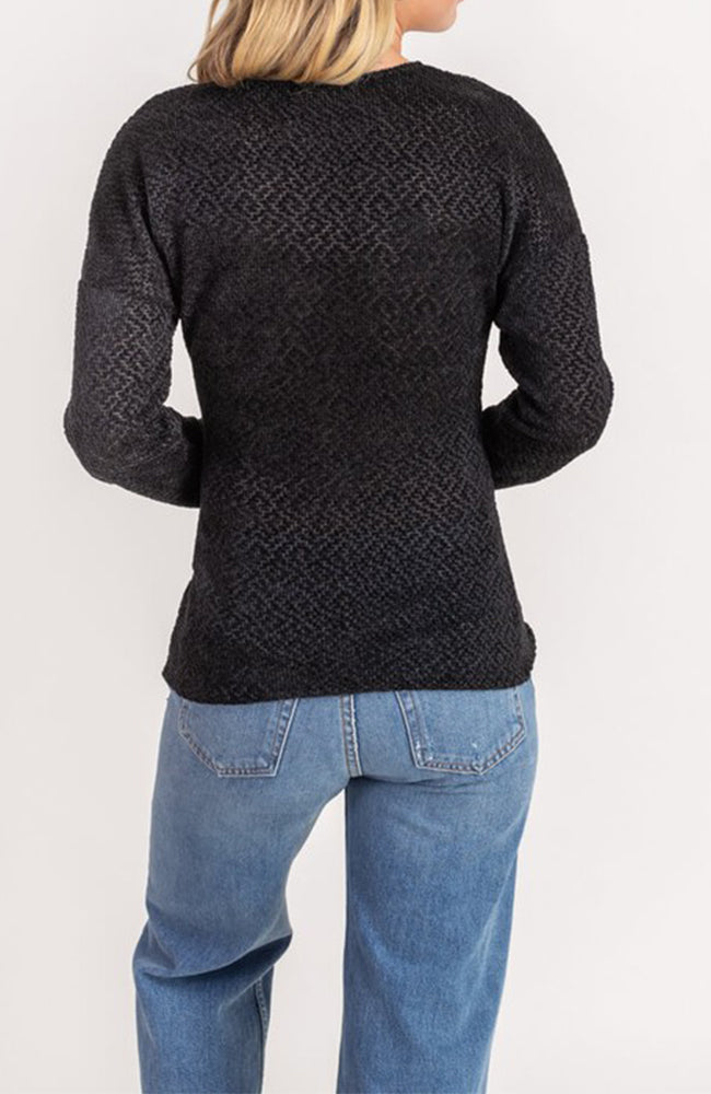 Chenille Crossover Surplice V Neck Sweater In Black By Lush