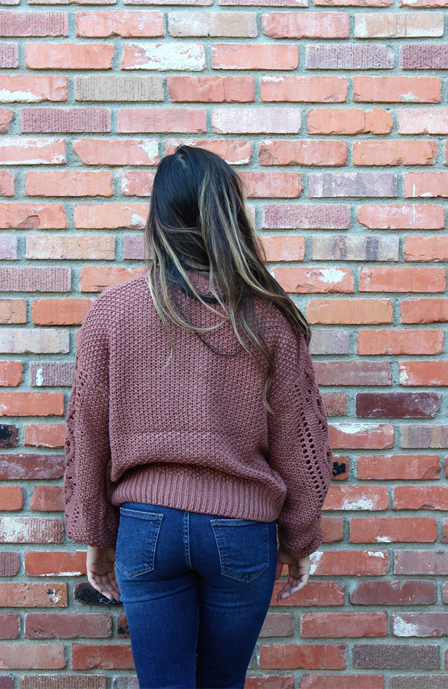 Mauve Cable Knit Sweater with Bubble Sleeves
