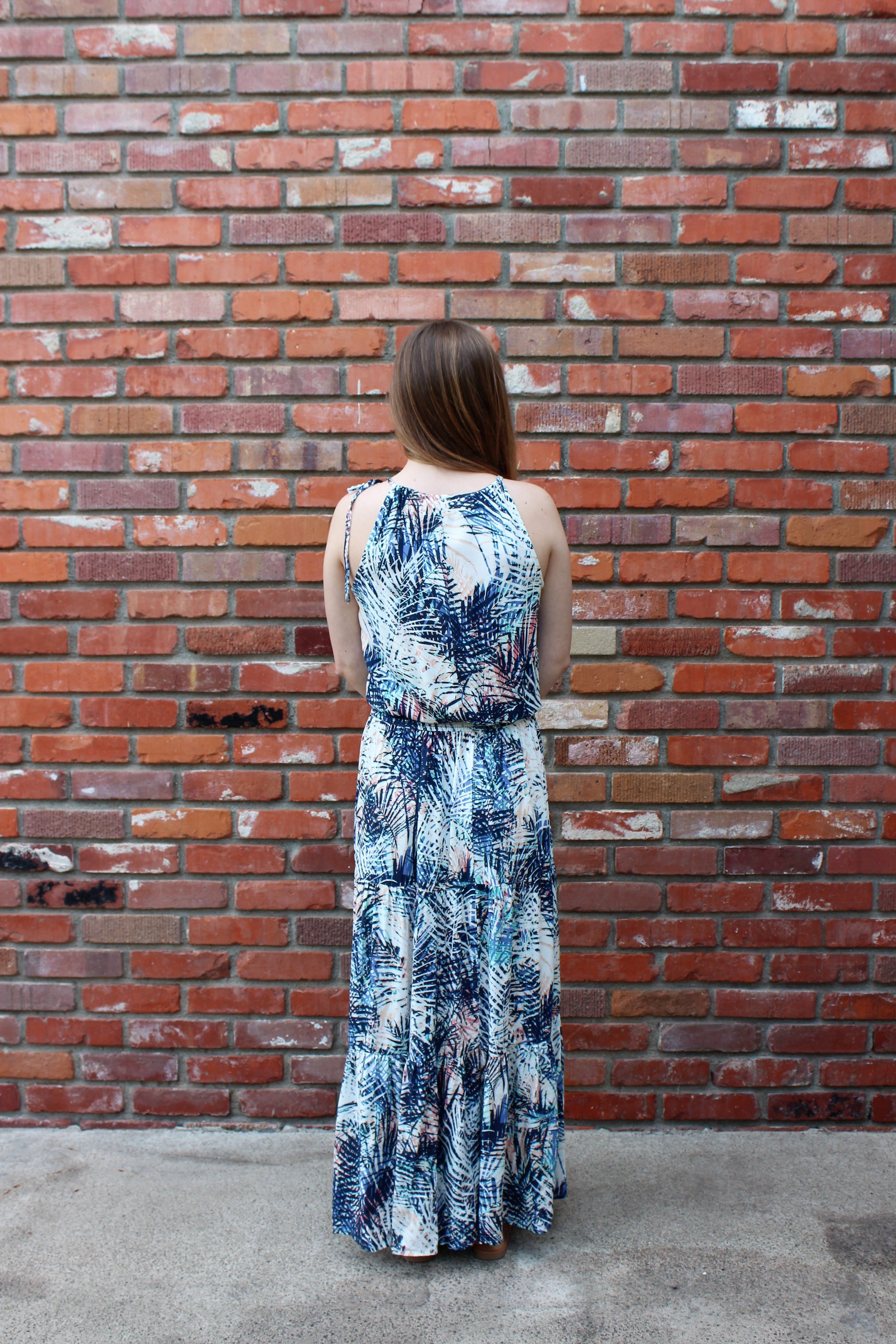 Paradise Is Calling Palm Leaf Print Tiered Maxi Dress By Love Stitch