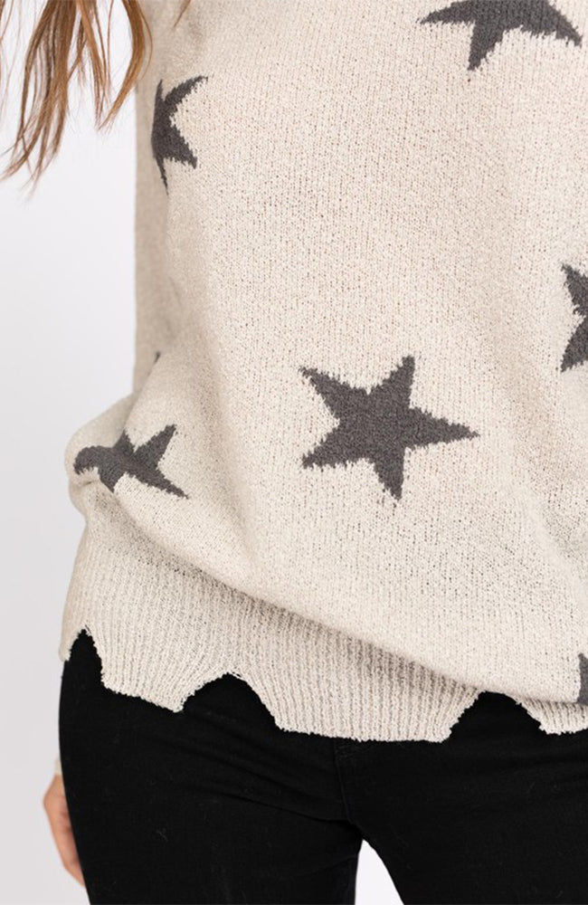 Star Distressed Slouchy Off The Shoulder Sweater Closeup