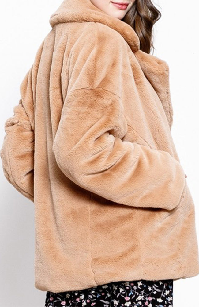 Teddy Bear Faux Fur Coat in Camel