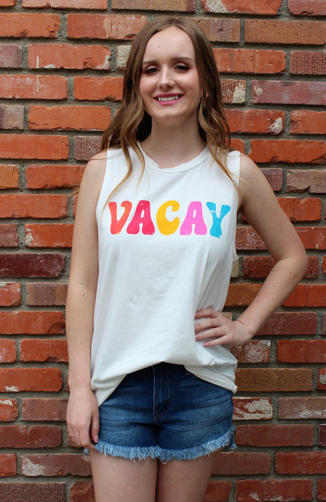 Vacay Tank In White