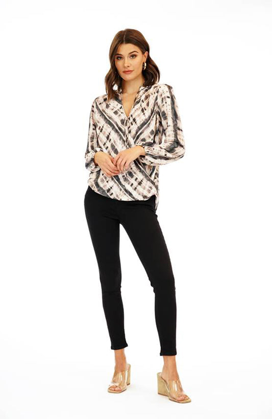Veronica M Surplice Blouse In Tie Dye Esque Print