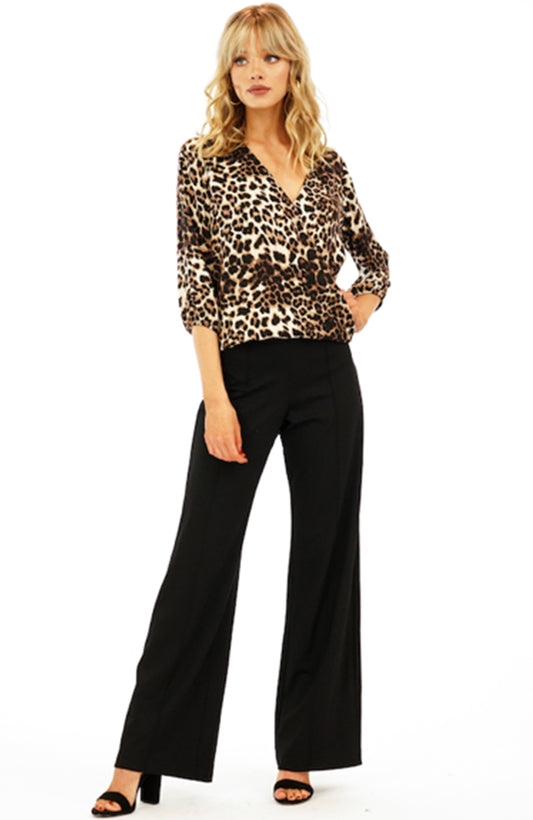 Leopard Cheetah Surplice Hi Low Blouse By Veronica M