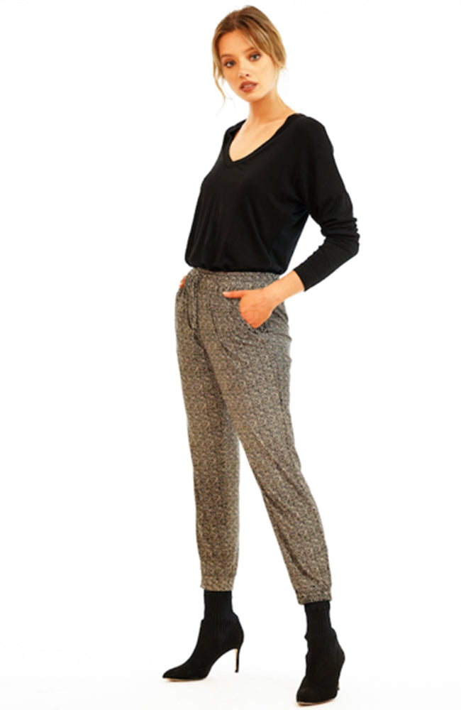 Veronica M Joggers in taupe and black print