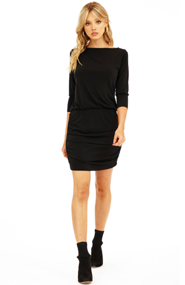 LBD Shirred Skirt Black Mini Dress by Veronica M