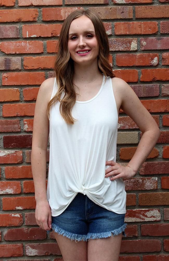 Knotted  Racer-back Tank Top in Ivory