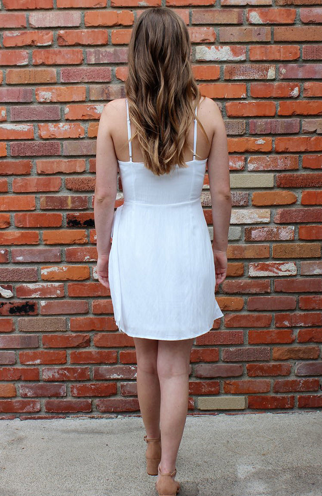 You Make My Dreams Come True White Wrap Design Mini Dress