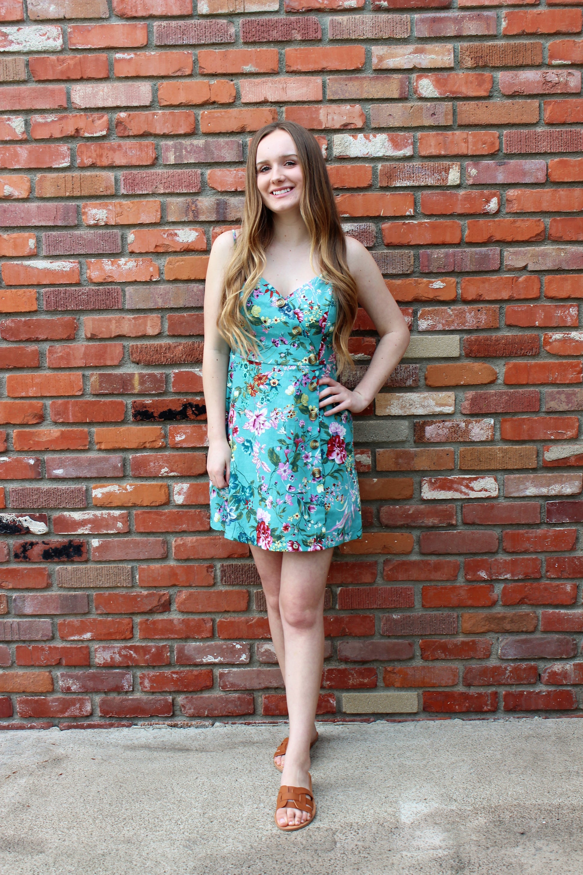Pretty As A Picture Floral Mini Dress With Button Detail In Seafoam by Lush