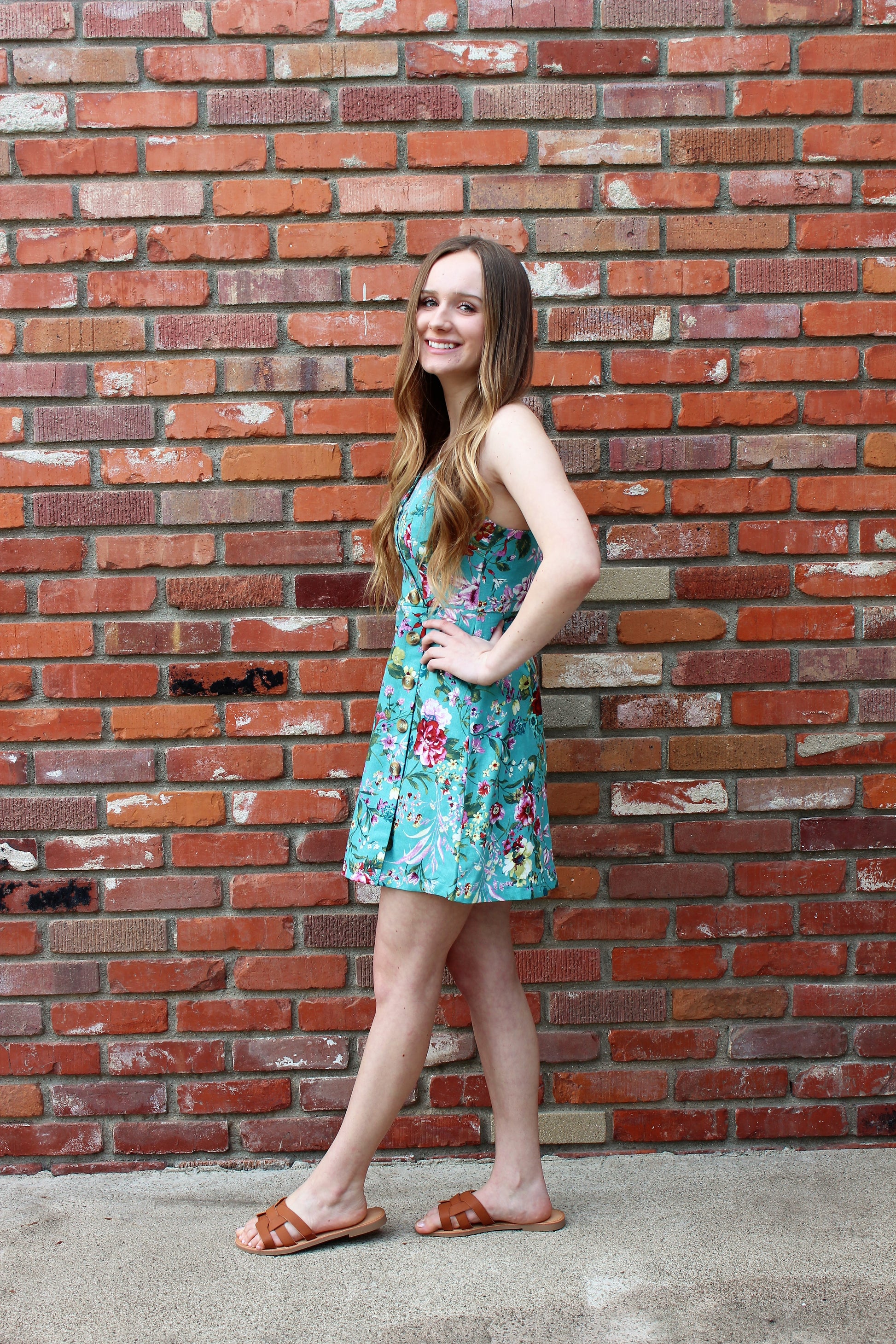 Pretty As A Picture Floral Mini Dress With Button Detail In Seafoam by Lush