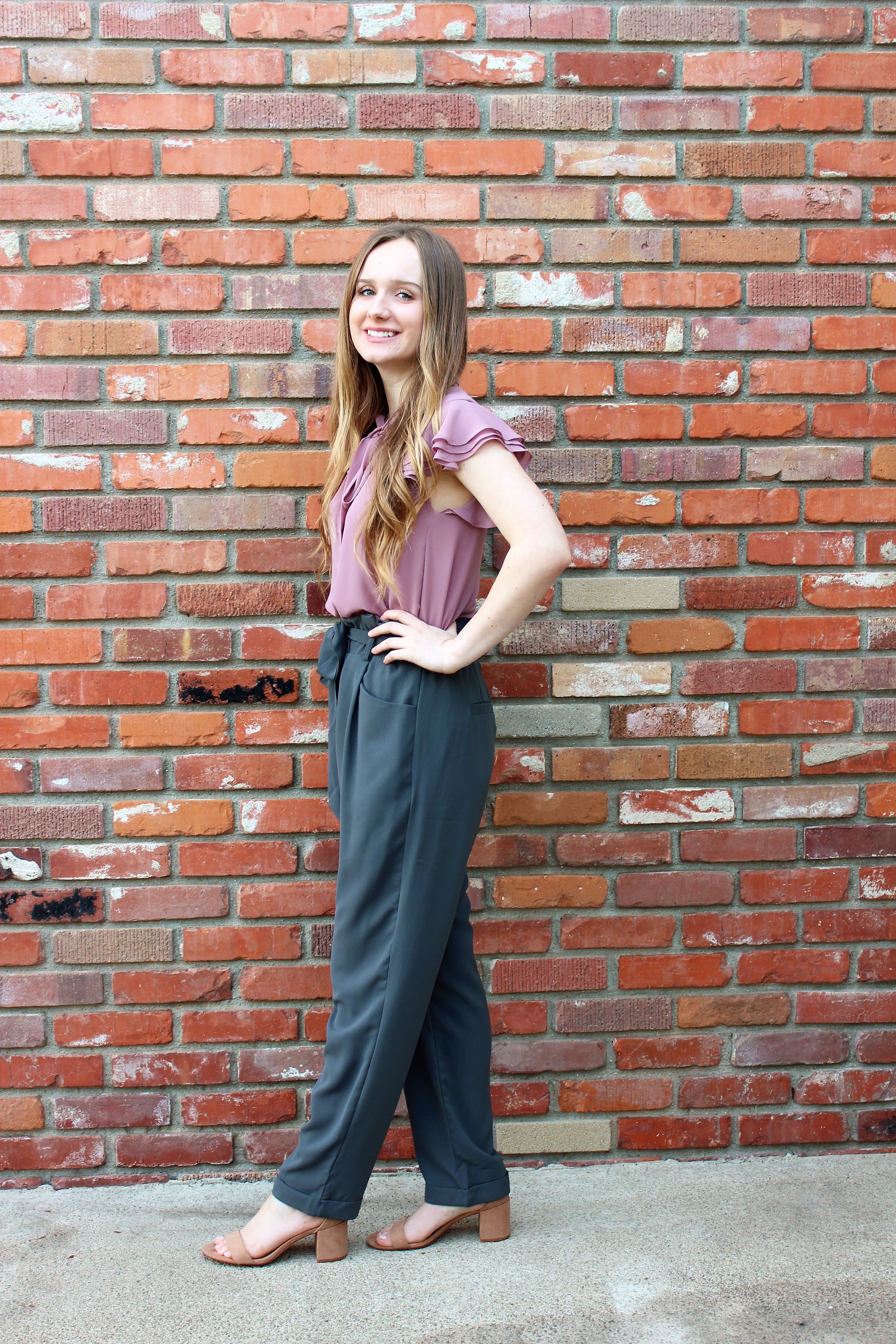 Paperbag Tie Waist Trousers in Gray
