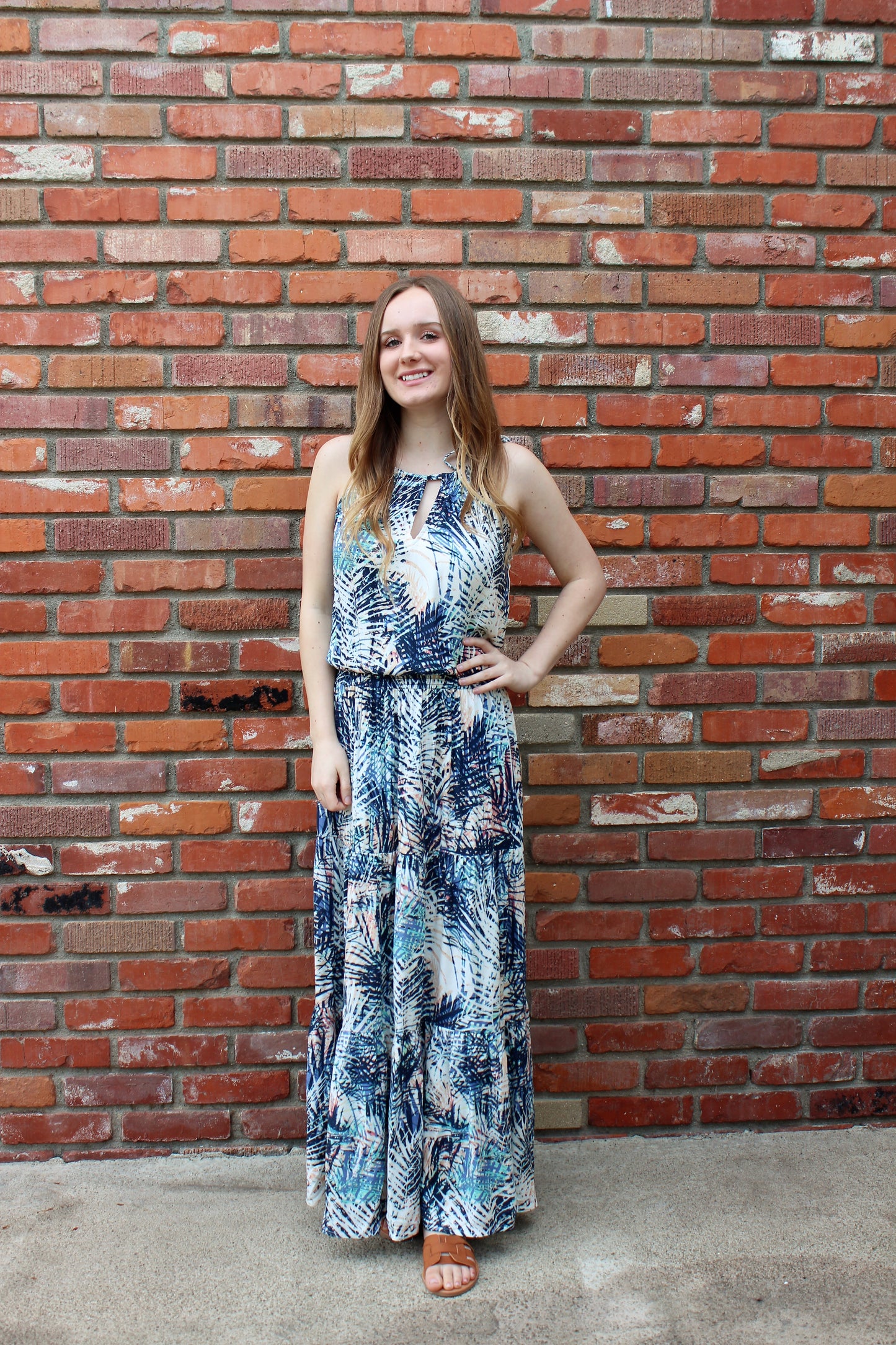 Paradise Is Calling Palm Leaf Print Tiered Maxi Dress By Love Stitch